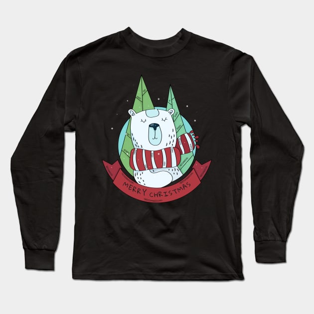 Merry Christmas Polar Bear Long Sleeve T-Shirt by sydorko